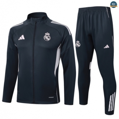 Maxmaillots Veste Survetement Real Madrid 2025/26 Gris foncé/Blanc personnalisé