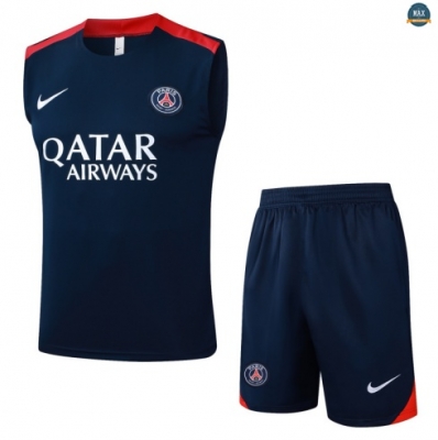 Maxmaillots Training PSG Ensemble Short Débardeur 2025/26 Bleu Marine/Rouge Pas chèr