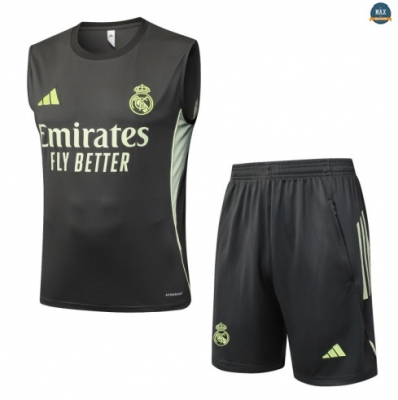 Maxmaillots Training Real Madrid Ensemble Short Débardeur 2025/26 Gris/Vert Pas Cher