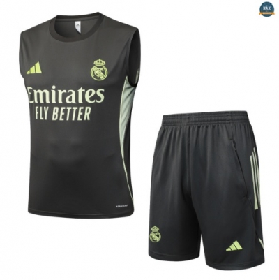 Maxmaillots Training Real Madrid Ensemble Short Débardeur 2025/26 Gris/Vert Pas Cher