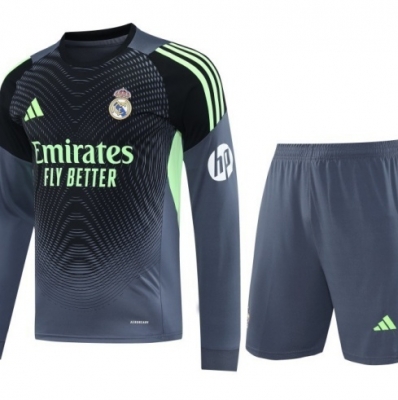 Acheter Max Maillot Training Foot gardien de but Real Madrid Manche Longue + Short 2025/26 Gris/Noir