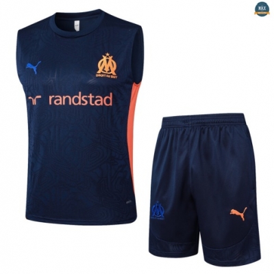 Maxmaillots Training Marseille Ensemble Short Débardeur 2025/26 Bleu Marine/Orange Online
