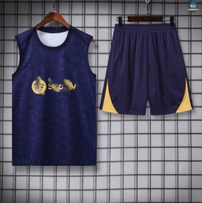 Maxmaillots Training Barcelone Enfant Ensemble Short Débardeur 2025/26 Bleu Marine/Jaune Pas Cher