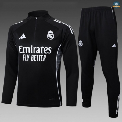 Maxmaillots Survetement Enfant Real Madrid 2025/26 Noir/Blanc personnalisé