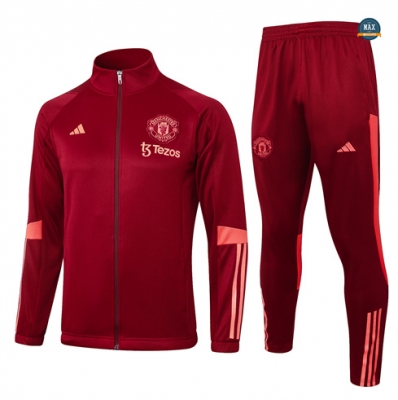 Nouveaux Max Veste Survetement Manchester United 2024/25 rouge bordeaux pas cher fiable