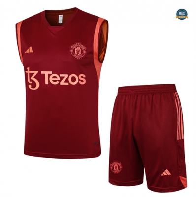 Soldes Max Maillot Manchester United Debardeur 2024/25 Training rouge bordeaux pas cher fiable