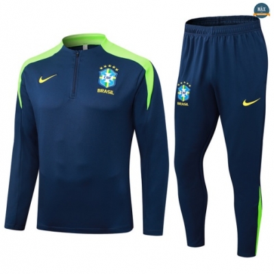 Maxmaillots Survetement Brésil 2025/26 Bleu Marine/Vert Pas Chere