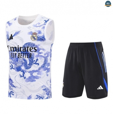 Maxmaillots Training Real Madrid Ensemble Short Débardeur 2025/26 Blanc/Noir/Bleu Pas chèr