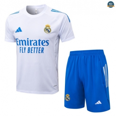 Maxmaillots Training Real Madrid + Short 2025/26 Blanc/Bleu Pas Cher