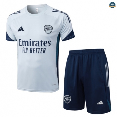 Grossiste Max Maillot Training Foot Arsenal + Short 2025/26 Gris Clair/Bleu Marine