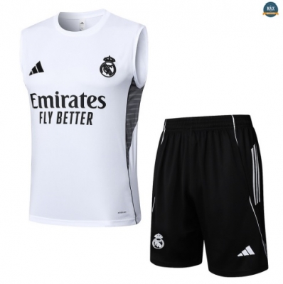 Maxmaillots Training Real Madrid Ensemble Short Débardeur 2025/26 Blanc/Noir personnalisé