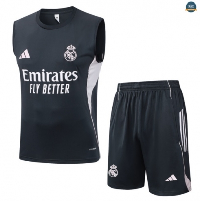 Maxmaillots Training Real Madrid Ensemble Short Débardeur 2025/26 Gris foncé/Blanc Pas Cher