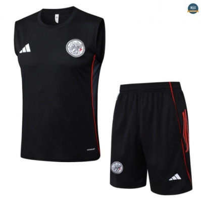 Achat Max Maillots Training Foot Ajax Ensemble Short Débardeur 2025/26 Noir/Rouge/Gris