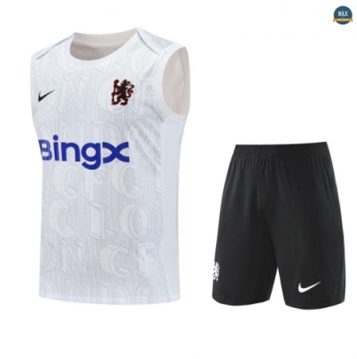 Acheter Max Maillot Training Foot Chelsea Ensemble Short Débardeur 2025/26 Blanc/Noir