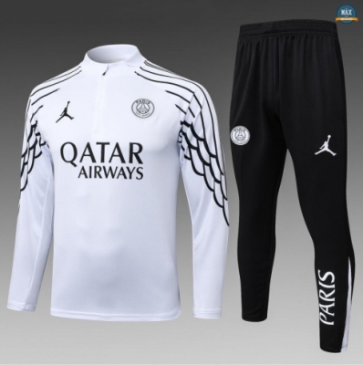Maxmaillots Survetement Enfant PSG 2025/26 Blanc/Noir Pas Chere