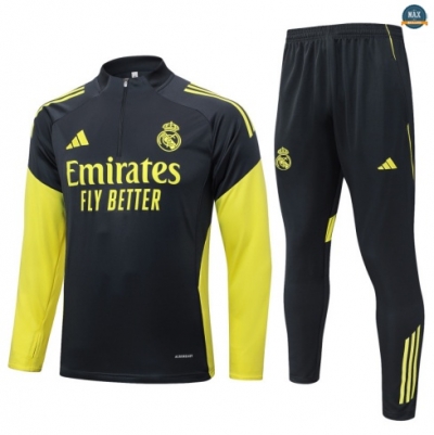 Maxmaillots Survetement Enfant Real Madrid 2025/26 Gris foncé/Jaune Pas Chere