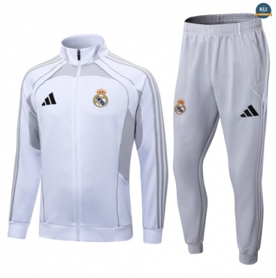 Maxmaillots Veste Survetement Real Madrid 2025/26 Blanc/Gris Pas Cher