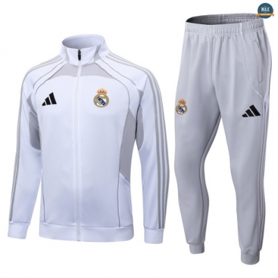 Maxmaillots Veste Survetement Real Madrid 2025/26 Blanc/Gris Pas Cher