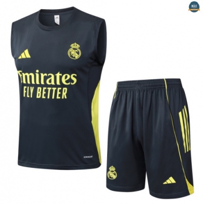 Maxmaillots Training Real Madrid Ensemble Short Débardeur 2025/26 Gris foncé/Jaune Pas Cher