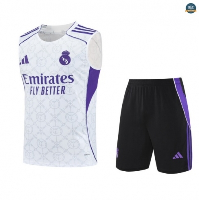 Nouveau Max Maillots Training Foot Real Madrid Ensemble Short Débardeur 2025/26 Blanc/Noir/Violet