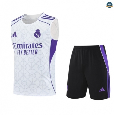 Nouveau Max Maillots Training Foot Real Madrid Ensemble Short Débardeur 2025/26 Blanc/Noir/Violet