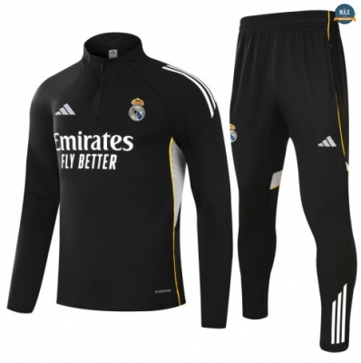 Maxmaillots Survetement Enfant Real Madrid 2025/26 Noir/Blanc/Jaune Pas Cher