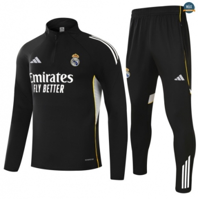 Maxmaillots Survetement Enfant Real Madrid 2025/26 Noir/Blanc/Jaune Pas Cher