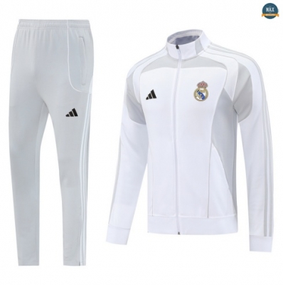 Maxmaillots Veste Survetement Real Madrid 2025/26 Blanc/Gris clair Pas Chere