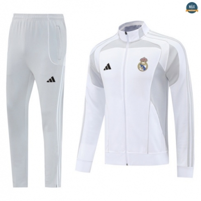 Maxmaillots Veste Survetement Real Madrid 2025/26 Blanc/Gris clair Pas Chere