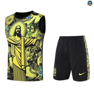 Maxmaillots Training Brésil Ensemble Short Débardeur 2025/26 Jaune/Noir Pas Cher
