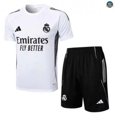 Maxmaillots Training Real Madrid + Short 2025/26 Blanc/Noir personnalisé