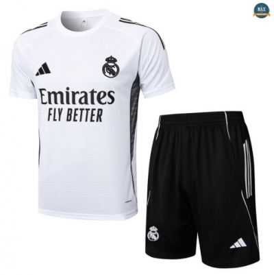 Maxmaillots Training Real Madrid + Short 2025/26 Blanc/Noir personnalisé
