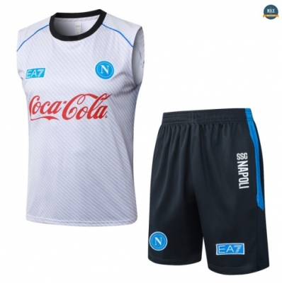 Soldes Max Maillots Training Foot Naples Ensemble Short Débardeur 2025/26 Gris Clair/Bleu Marine