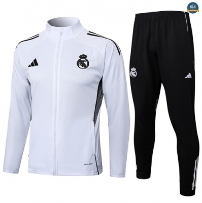 Maxmaillots Veste Survetement Enfant Real Madrid 2025/26 Blanc/Noir Pas Cher