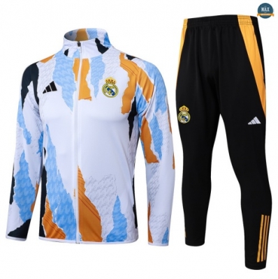Maxmaillots Veste Survetement Enfant Real Madrid 2025/26 Bleu/Blanc/Jaune personnalisé
