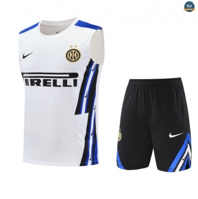 Maxmaillots Training Inter Milan Ensemble Short Débardeur 2025/26 Blanc/Noir/Bleu Pas Cher