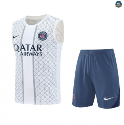 Maxmaillots Training PSG Ensemble Short Débardeur 2025/26 Blanc/Bleu Pas Cher