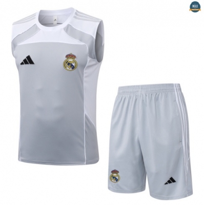 Maxmaillots Training Real Madrid Ensemble Short Débardeur 2025/26 Gris/Blanc Pas Cher