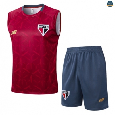 Maxmaillots Training Sao Paulo Ensemble Short Débardeur 2025/26 Rouge/Gris Pas Cher