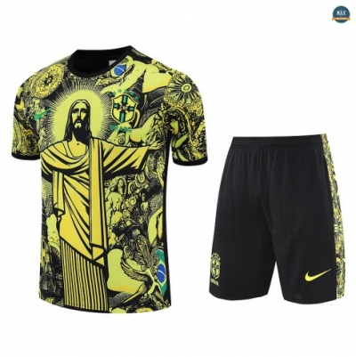 Maxmaillots Training Brésil + Short 2025/26 Jaune/Noir Pas chèr