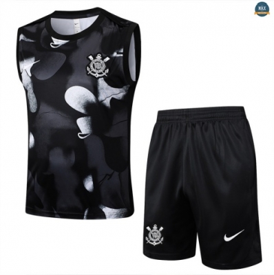 Maxmaillots Training Corinthiens Ensemble Short Débardeur 2025/26 Noir/Blanc Pas Cher
