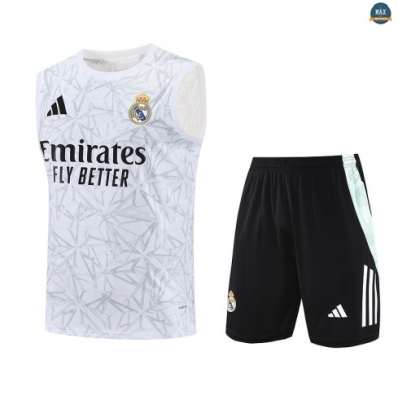 Maxmaillots Training Real Madrid Ensemble Short Débardeur 2025/26 Blanc/Noir Grossiste