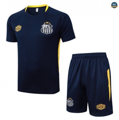 Nouveau Max Maillots Training Foot Santos + Short 2025/26 Bleu Marine/Jaune
