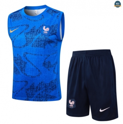 Maxmaillots Training France Ensemble Short Débardeur 2025/26 Bleu/Bleu Marine Pas Cher