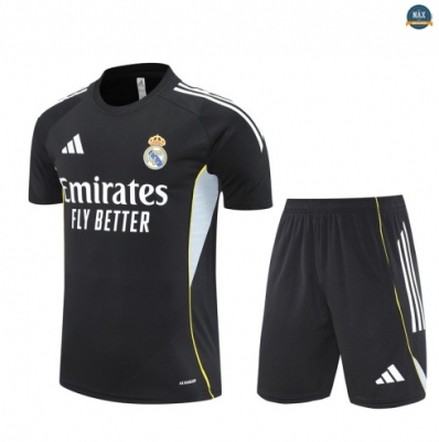 Maxmaillots Training Real Madrid Enfant + Short 2025/26 Noir/Blanc/Jaune Pas Cher