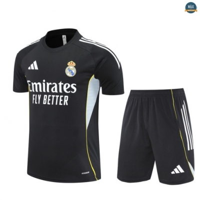 Maxmaillots Training Real Madrid Enfant + Short 2025/26 Noir/Blanc/Jaune Pas Cher