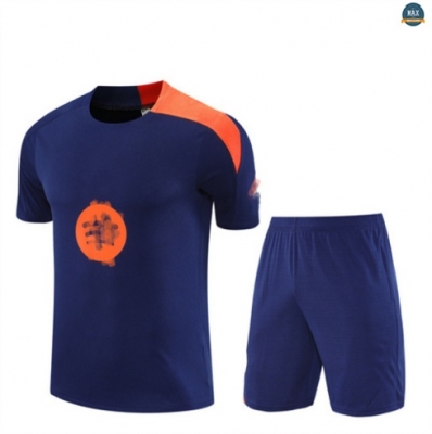 Maxmaillots Training Barcelone Enfant + Short 2025/26 Bleu Marine/Orange Pas chèr
