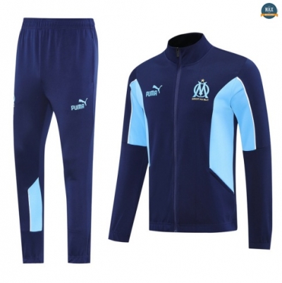 Maxmaillots Veste Survetement Marseille 2025/26 Bleu Marine/Bleu Clair Pas chèr