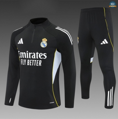 Maxmaillots Survetement Enfant Real Madrid 2025/26 Noir/Blanc/Jaune Grossiste