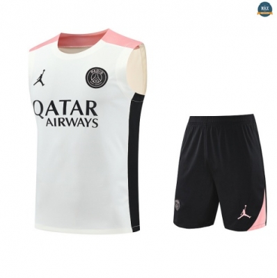 Maxmaillots Training PSG Ensemble Short Débardeur 2025/26 Blanc/Noir/Rose Pas Cher